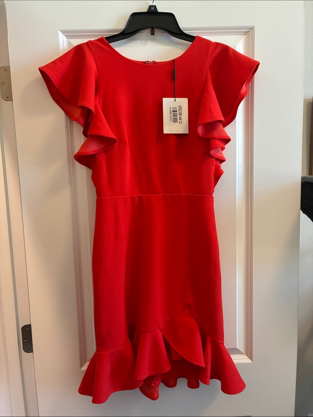 Hello Molly Red Ruffle Sleeve Fit-and-Flare Dress